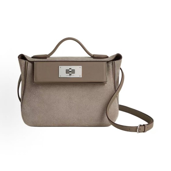 HERMES 2424-21 silver-clasp single-shoulder crossbody handbag for women, grayish-brown